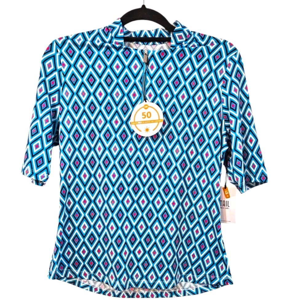 NWT Tail Women's 1/4 Zip Notch Neck Print Golf Polo, Imperial Diamond